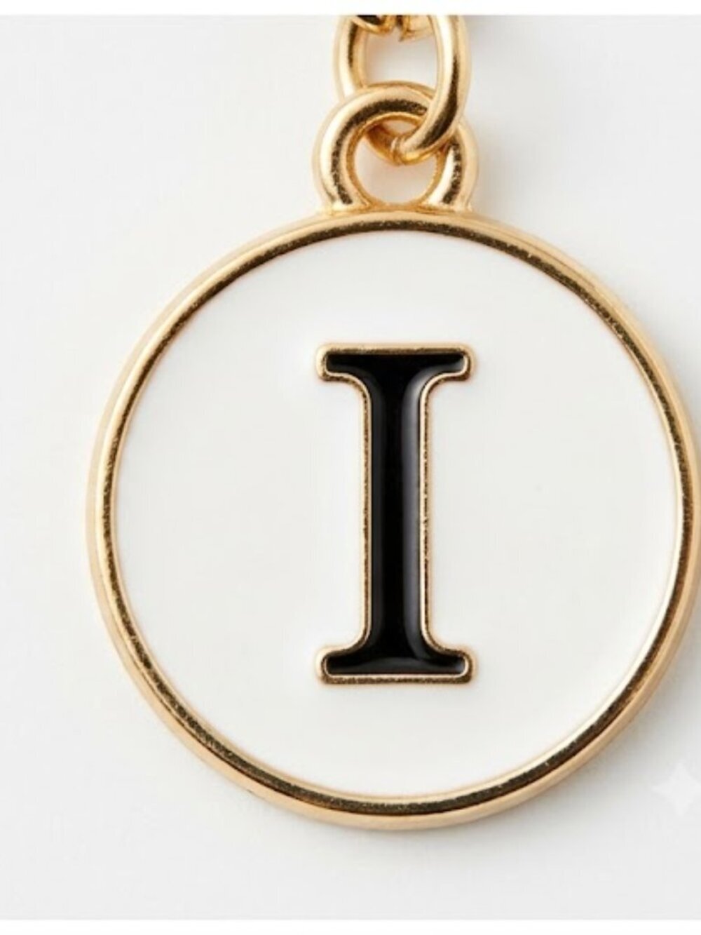 Elegant Gold & White Initial I Keychain Circle Enamel Bag Charm